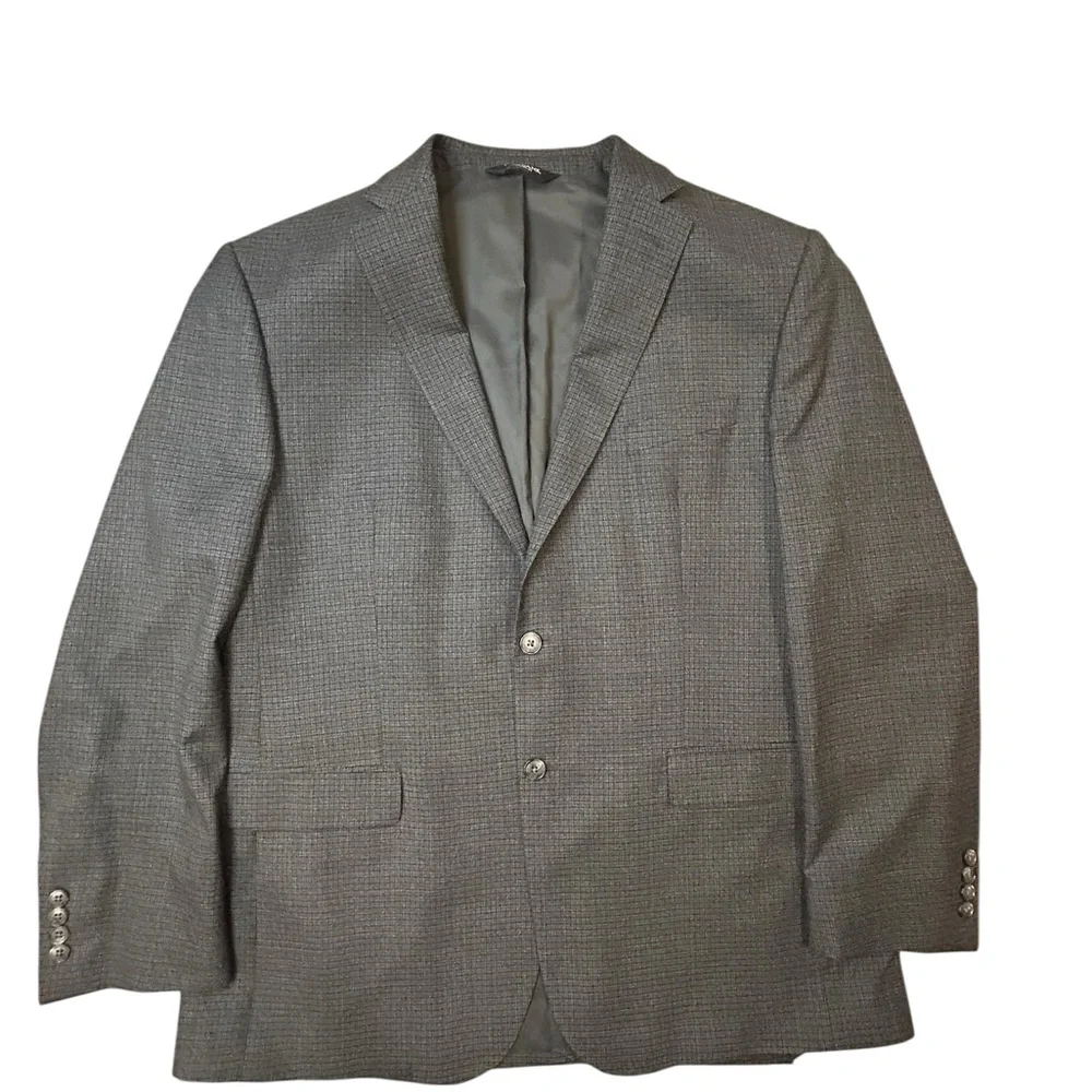 Jos. A. Bank Traveler Tailored Fit Men's Gray Checker Blazer‎ 46L Wool